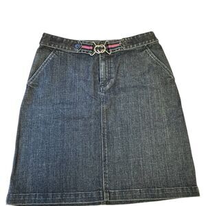 Talbots Jean Skirt Blue Denim Straight Stretch Pencil Skirt Self Belted